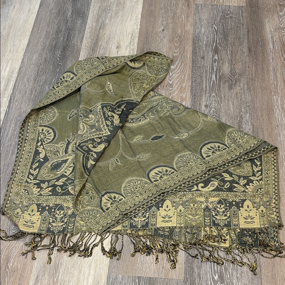 Olive Green & Grey Pashmina